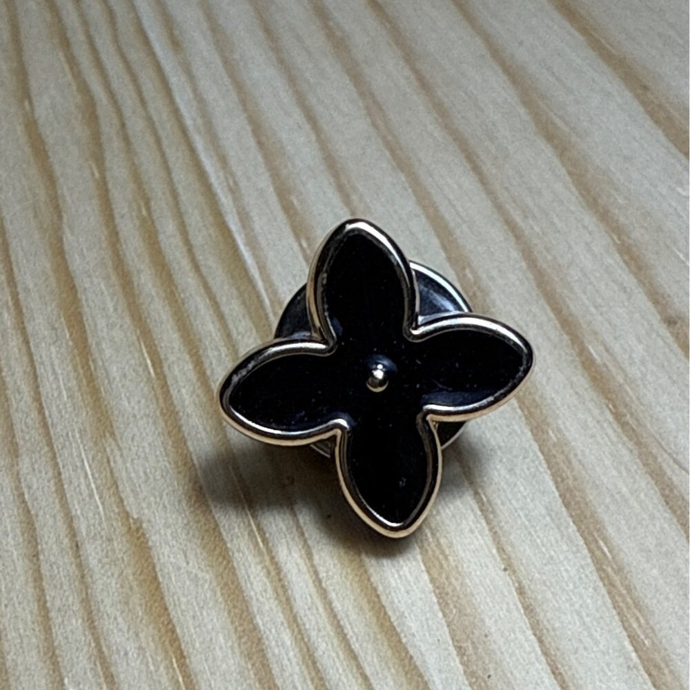 Womens Black Enameled Flower Breast Hat Pin